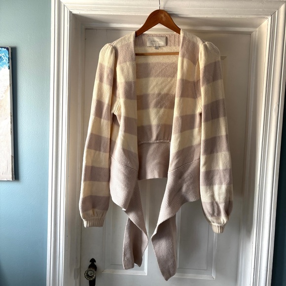 Brochu Walker Tie Front Ayla Striped Cardigan Sweater Cream Mauve Size S - Picture 3 of 15